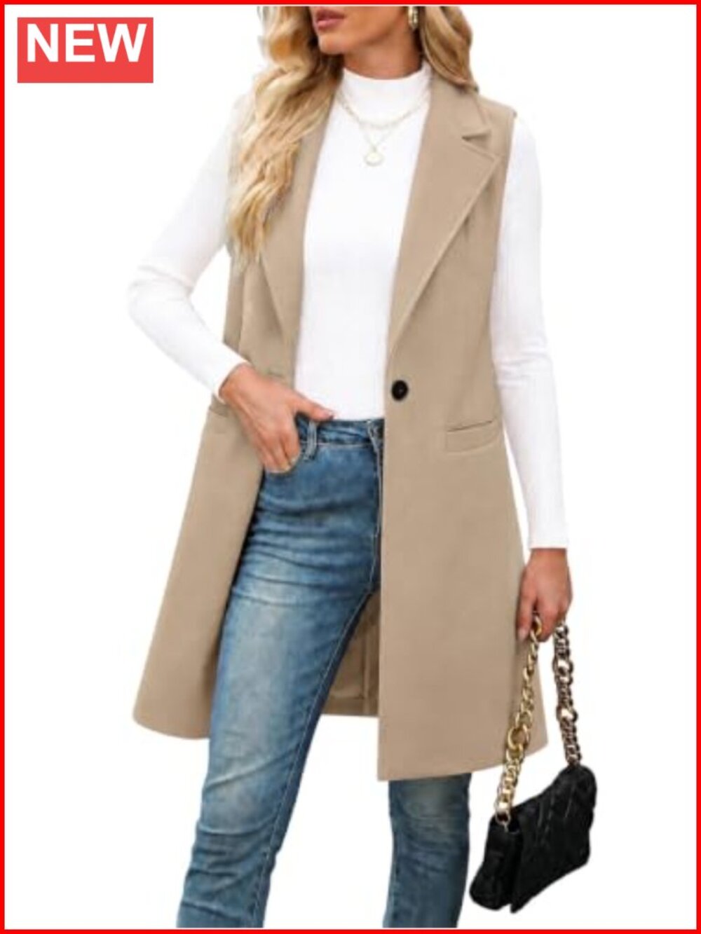 Women's Wool Vest Notch Lapel Sleeveless Blazer Long Cardigan